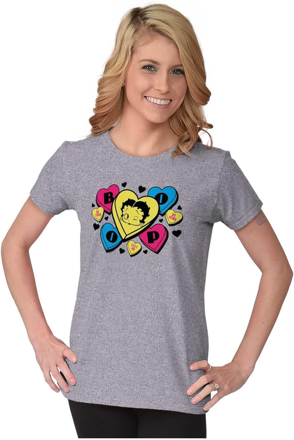 imageBetty Boop Conversation Hearts Cute Womens Slim Fit Graphic TeeSport Grey