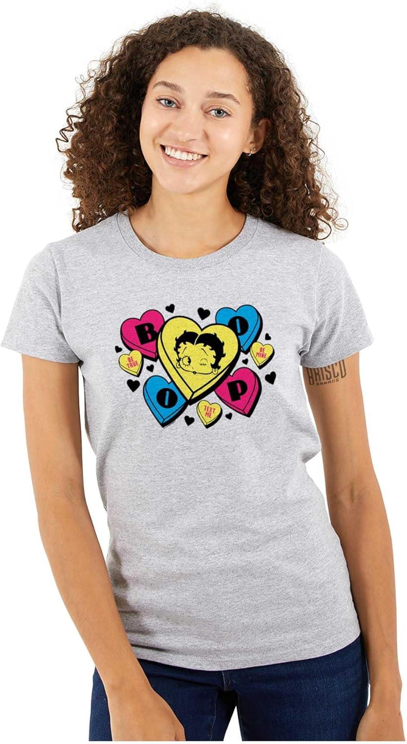 imageBetty Boop Conversation Hearts Cute Womens Slim Fit Graphic TeeSport Grey