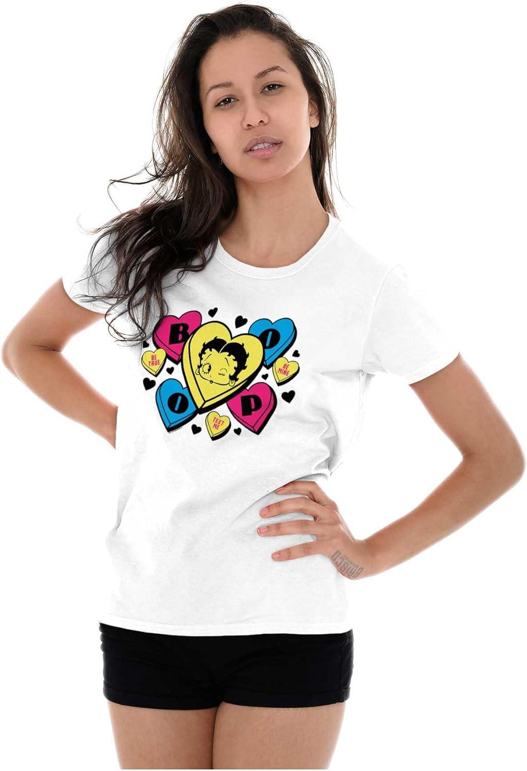 imageBetty Boop Conversation Hearts Cute Womens Slim Fit Graphic TeeWhite