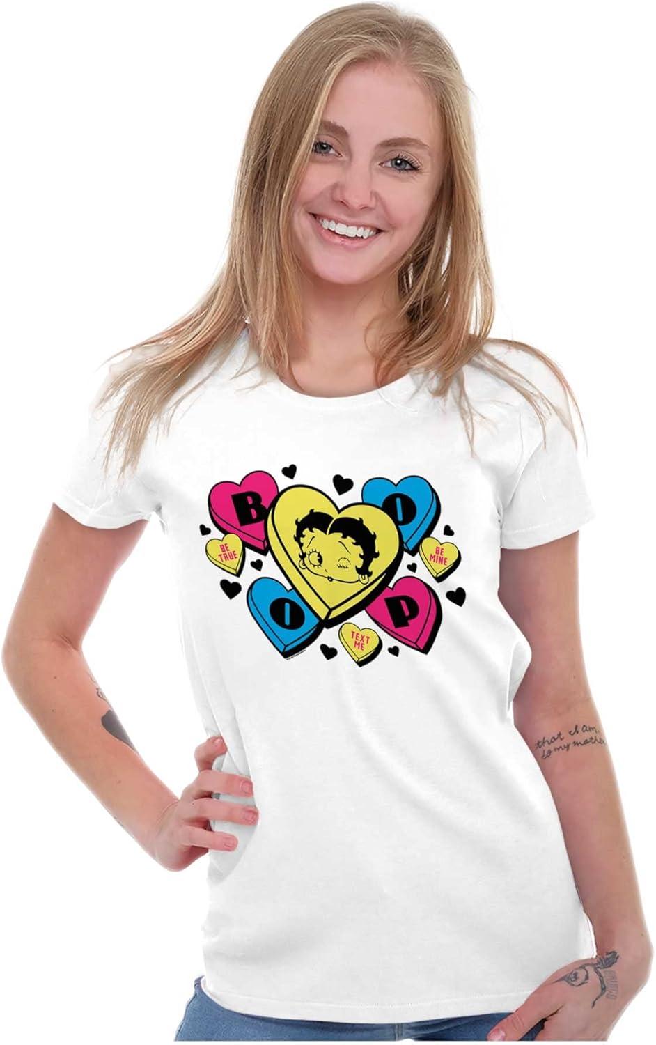 imageBetty Boop Conversation Hearts Cute Womens Slim Fit Graphic TeeWhite