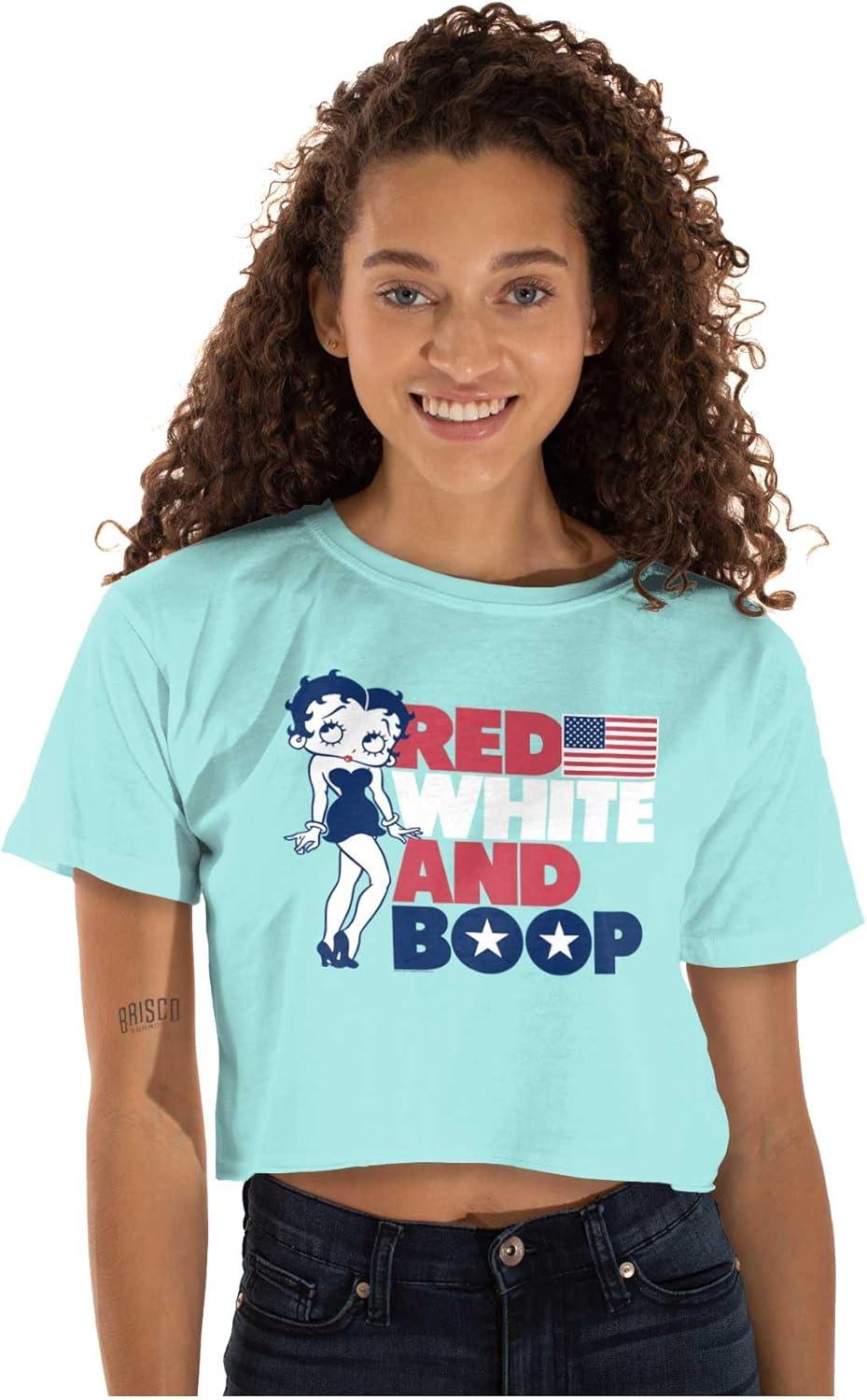 imageBetty Boop Red White Blue Patriotic Womens Raw Edge Crop TShirtAqua