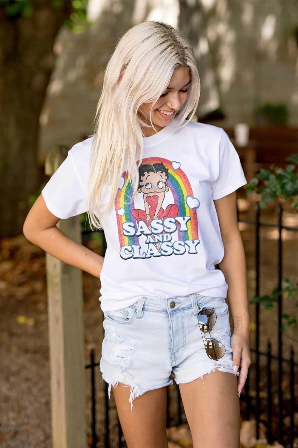 imageBetty Boop Sassy and Classy Rainbow Womens Graphic T Shirt TeesWhite