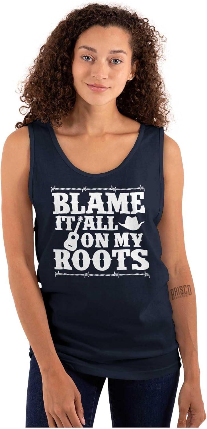 imageBlame It On My Roots Country Music Tank Top T Shirts Men WomenNavy
