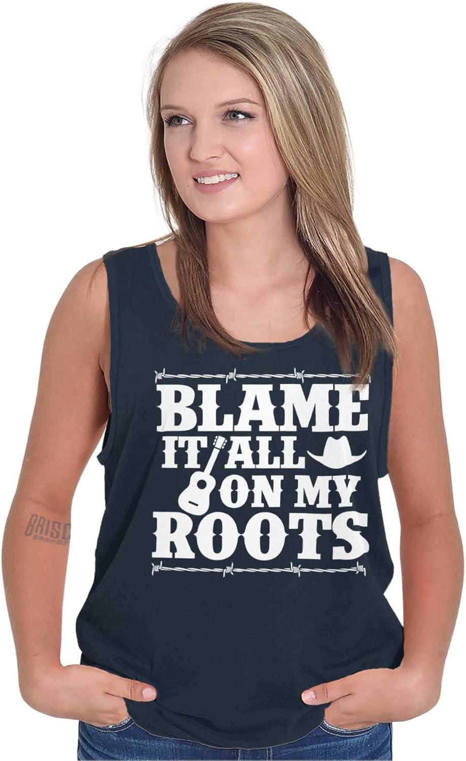 imageBlame It On My Roots Country Music Tank Top T Shirts Men WomenNavy