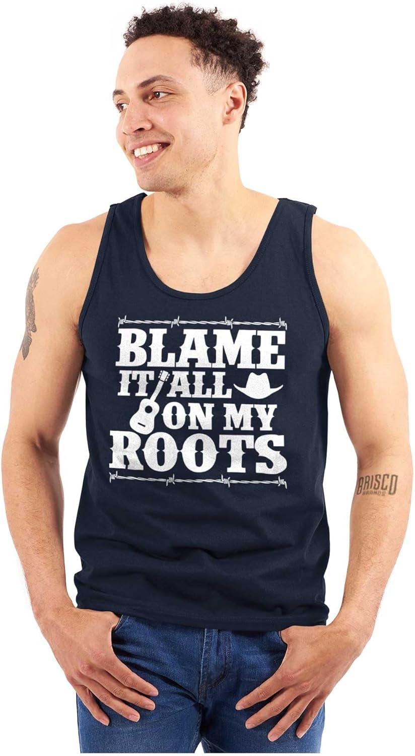 imageBlame It On My Roots Country Music Tank Top T Shirts Men WomenNavy