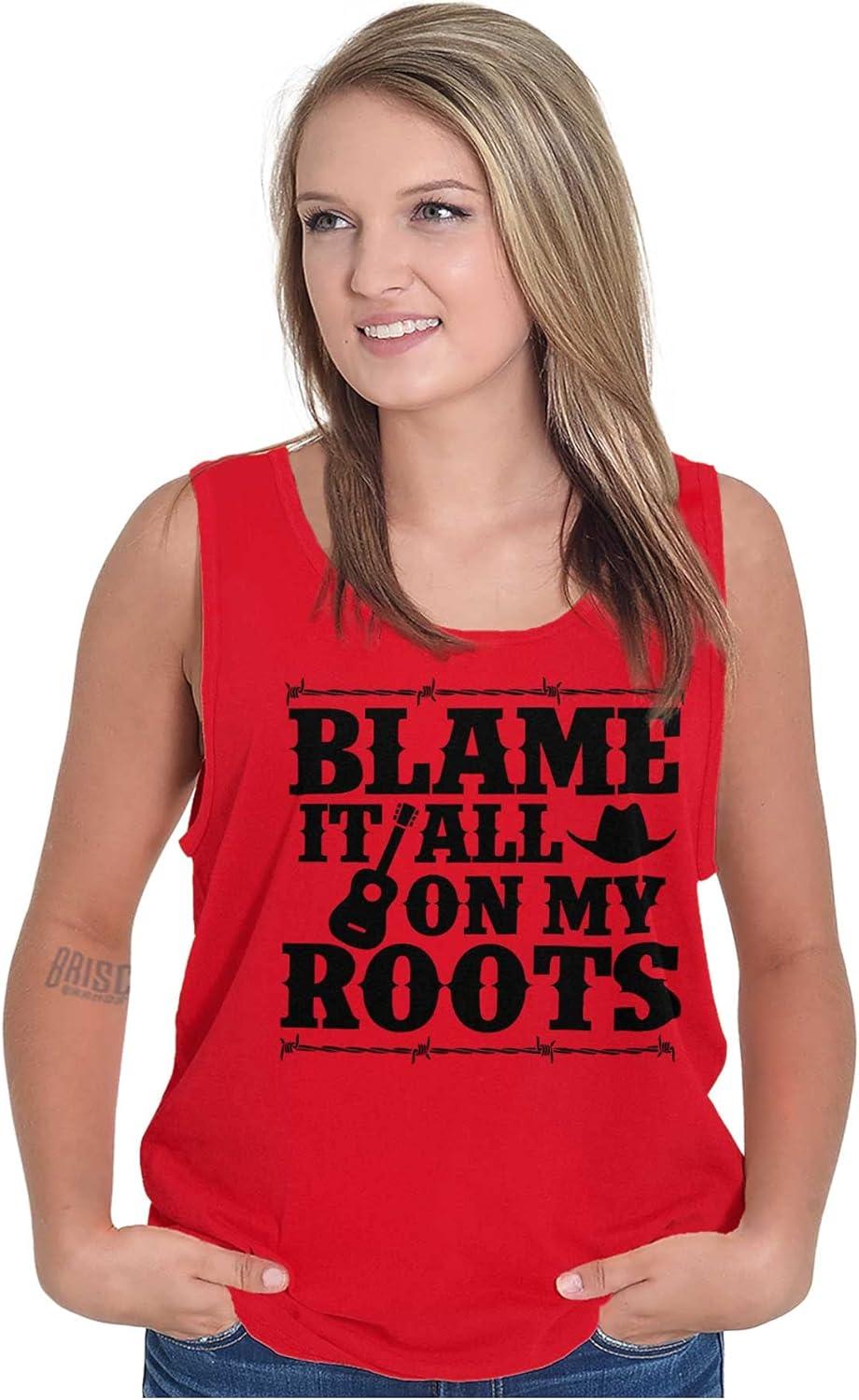 imageBlame It On My Roots Country Music Tank Top T Shirts Men WomenRed