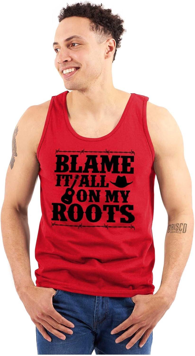 imageBlame It On My Roots Country Music Tank Top T Shirts Men WomenRed