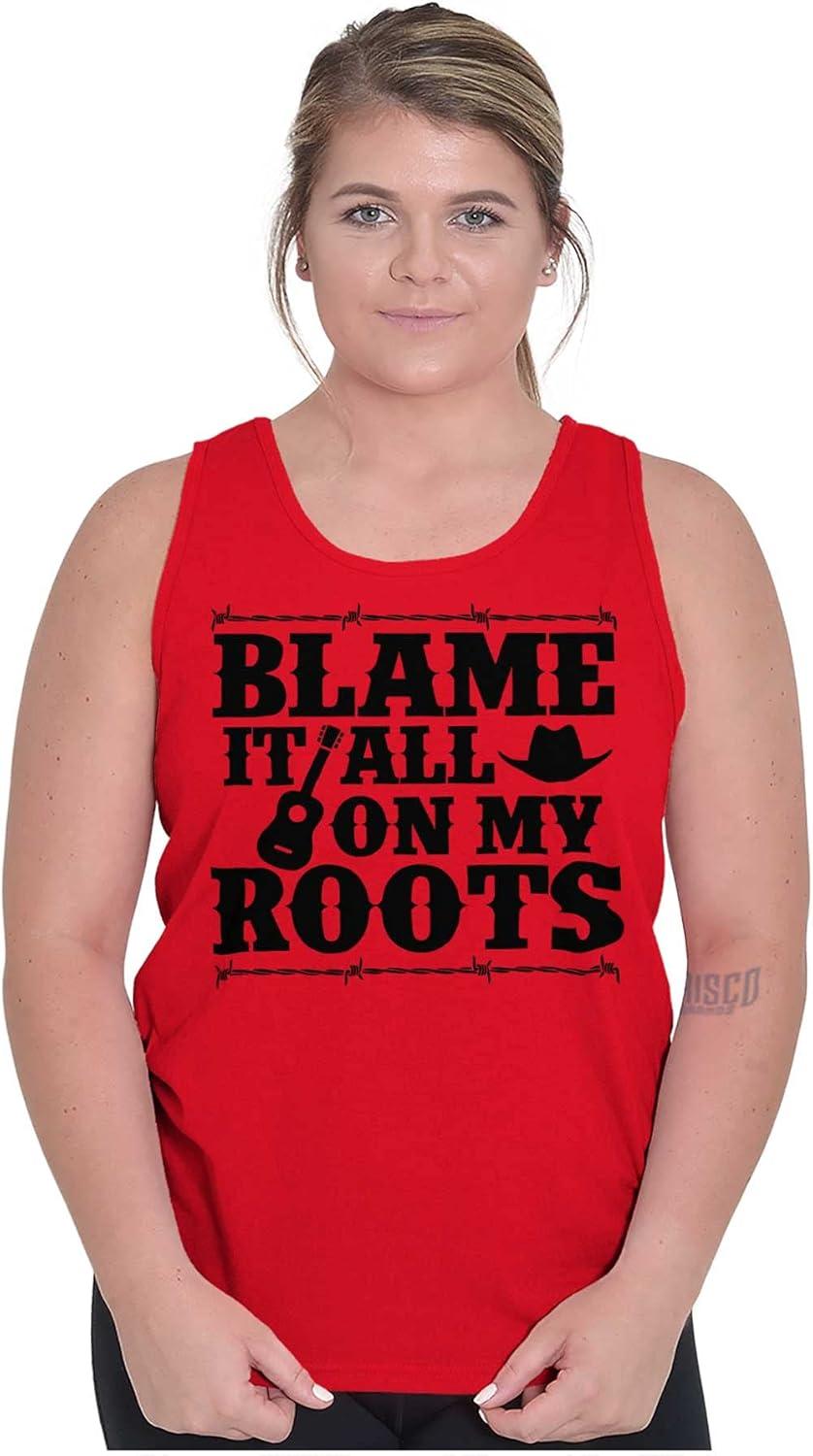 imageBlame It On My Roots Country Music Tank Top T Shirts Men WomenRed