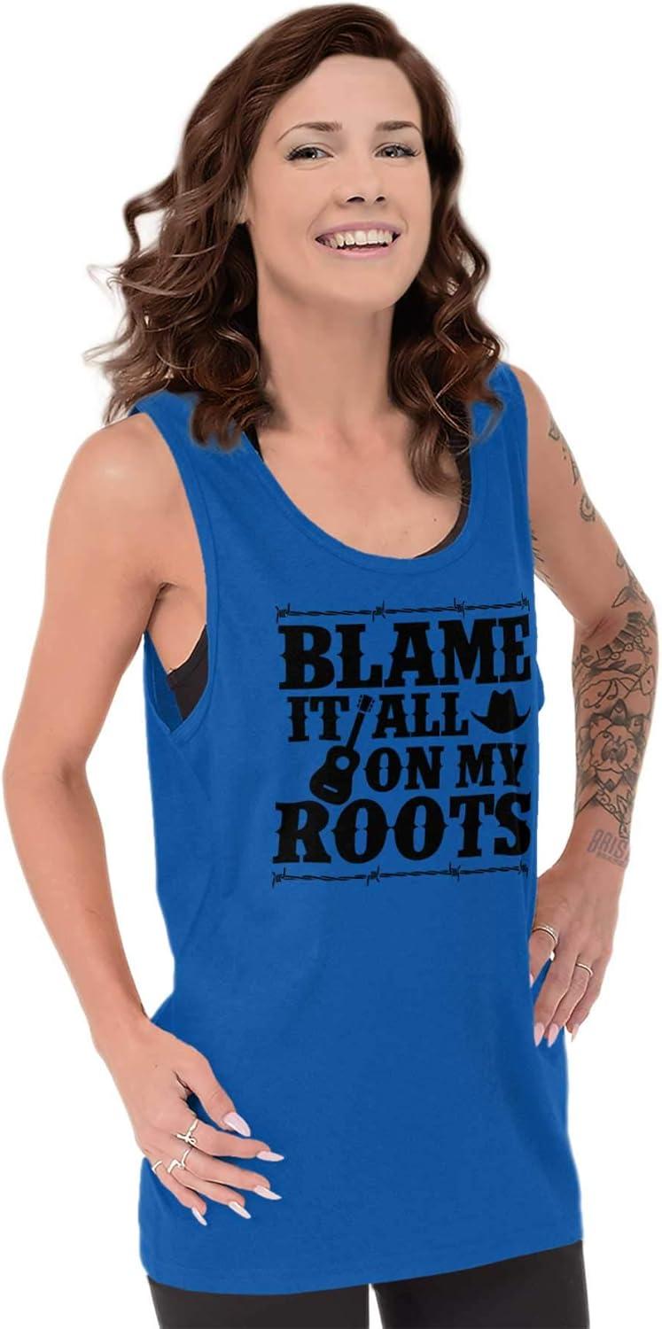 imageBlame It On My Roots Country Music Tank Top T Shirts Men WomenRoyal
