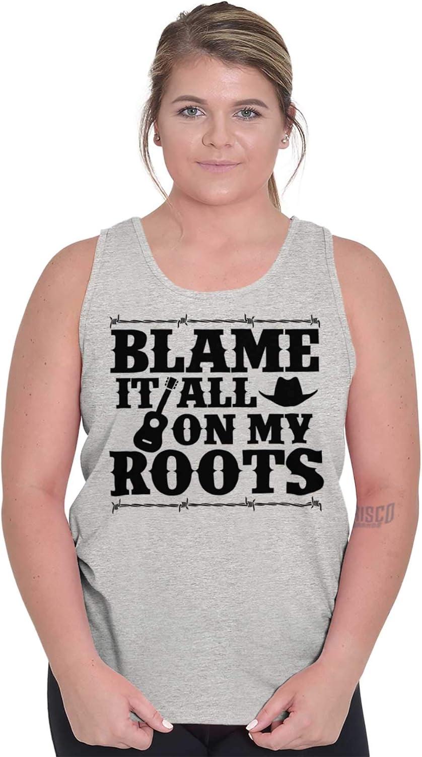 imageBlame It On My Roots Country Music Tank Top T Shirts Men WomenSport Grey