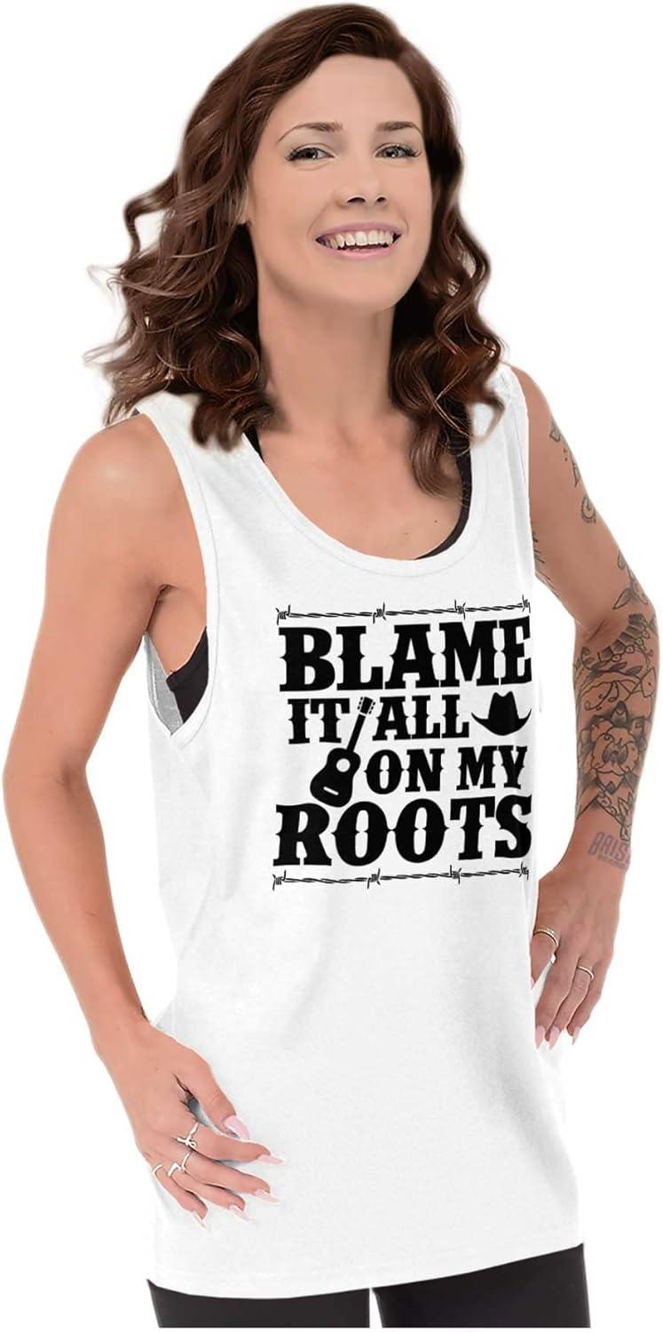 imageBlame It On My Roots Country Music Tank Top T Shirts Men WomenWhite