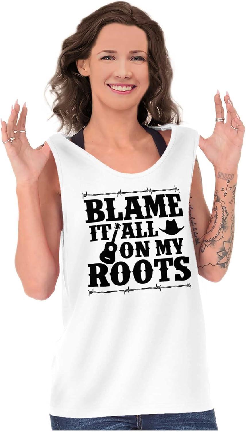 imageBlame It On My Roots Country Music Tank Top T Shirts Men WomenWhite