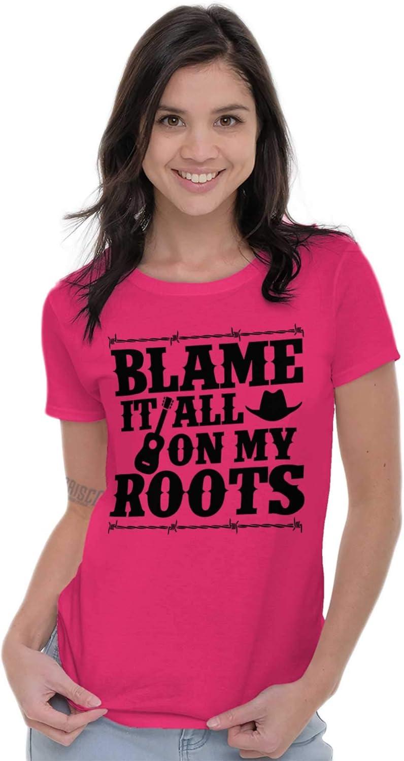imageBlame It On My Roots Country Music Womens Slim Fit Graphic TeeHeliconia