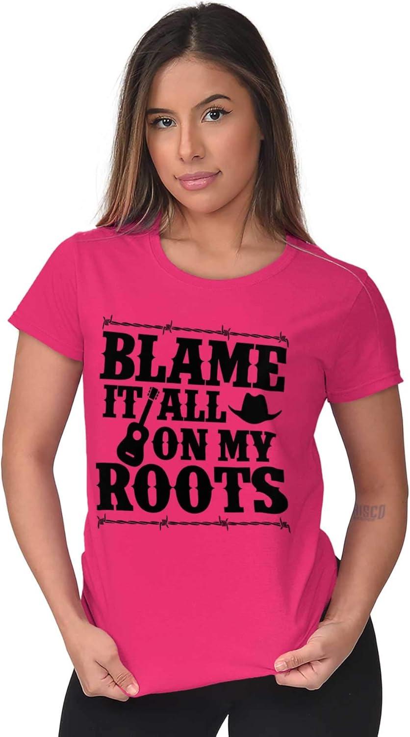 imageBlame It On My Roots Country Music Womens Slim Fit Graphic TeeHeliconia