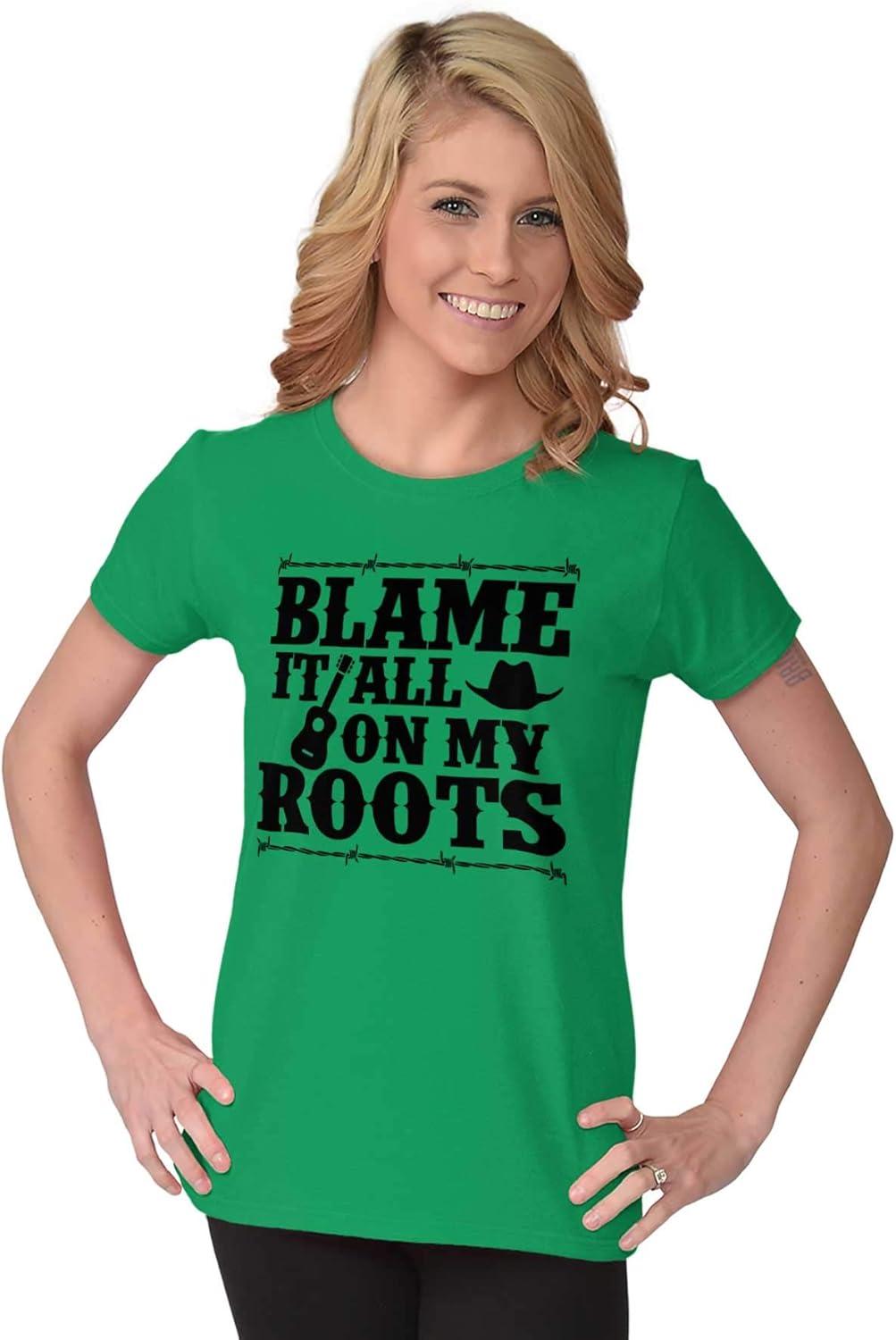 imageBlame It On My Roots Country Music Womens Slim Fit Graphic TeeIrish Green