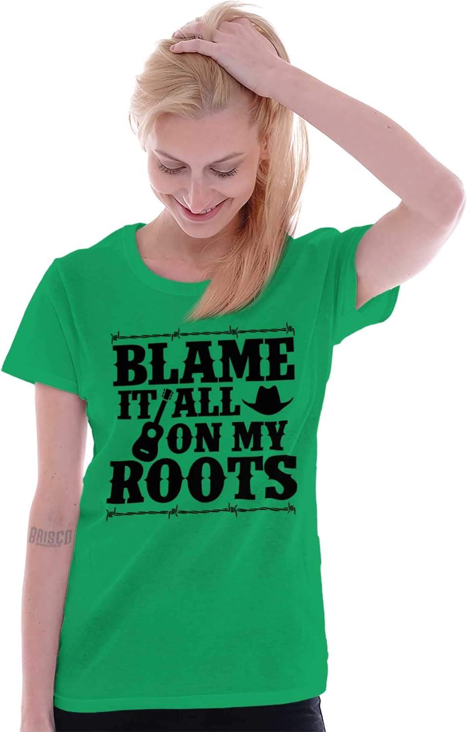 imageBlame It On My Roots Country Music Womens Slim Fit Graphic TeeIrish Green