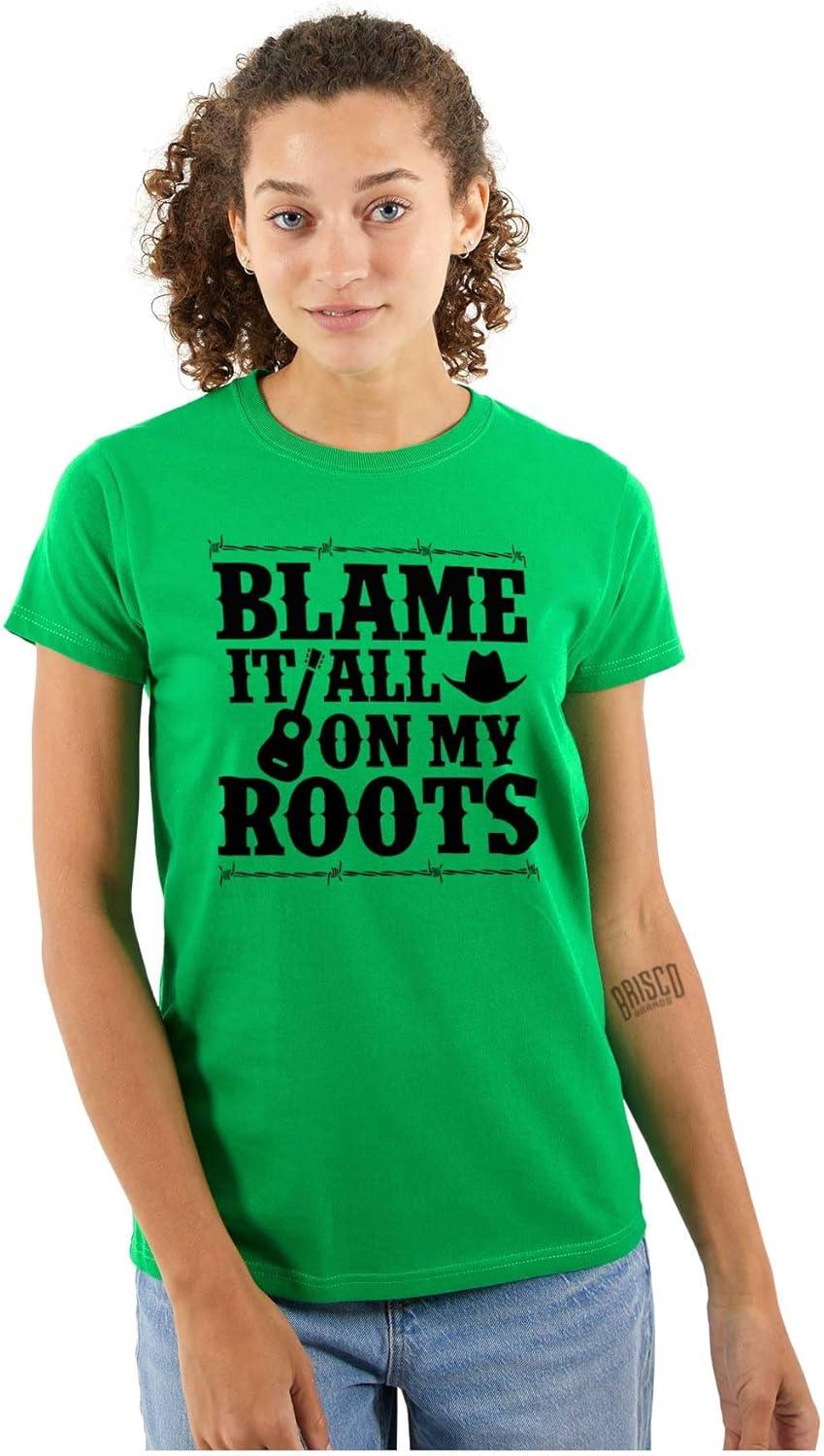 imageBlame It On My Roots Country Music Womens Slim Fit Graphic TeeIrish Green