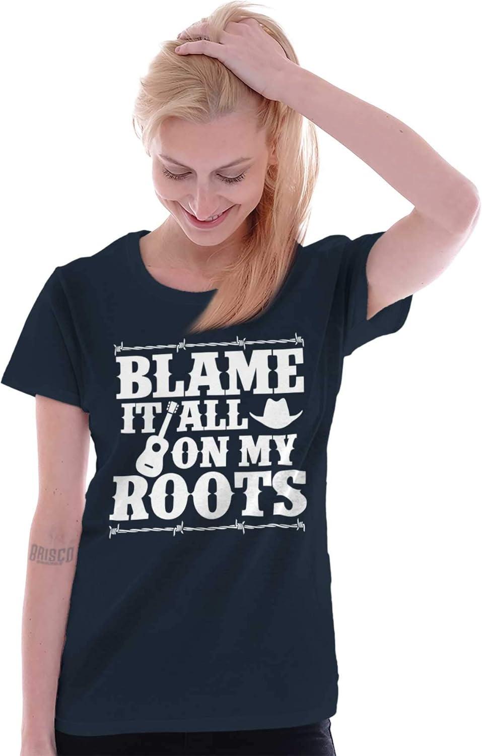 imageBlame It On My Roots Country Music Womens Slim Fit Graphic TeeNavy