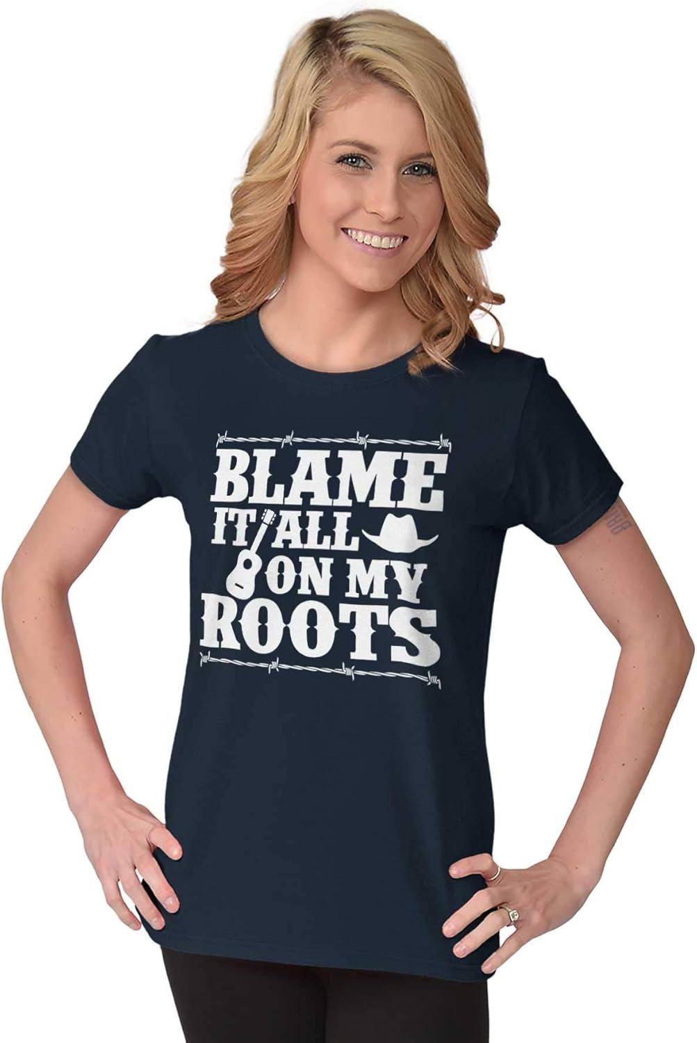 imageBlame It On My Roots Country Music Womens Slim Fit Graphic TeeNavy