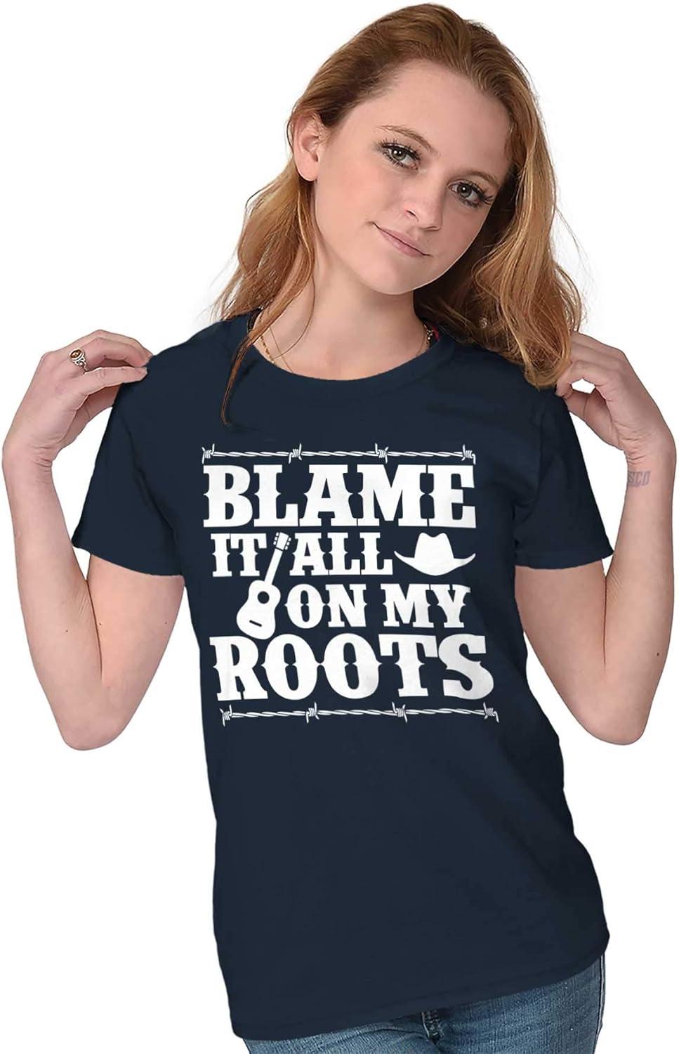 imageBlame It On My Roots Country Music Womens Slim Fit Graphic TeeNavy