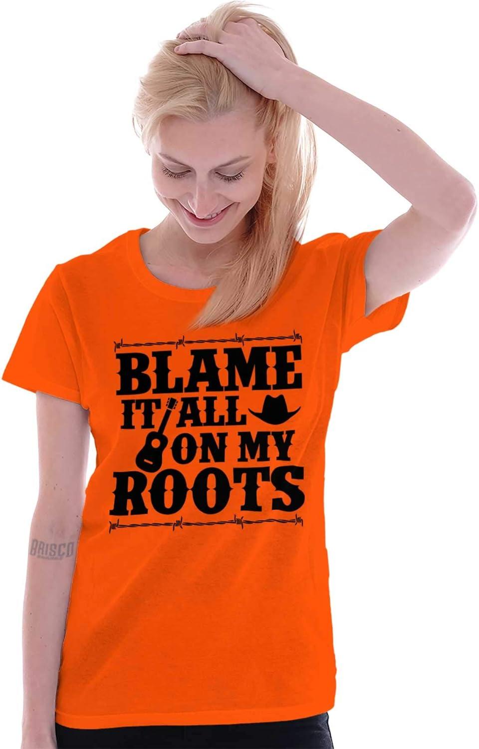 imageBlame It On My Roots Country Music Womens Slim Fit Graphic TeeOrange