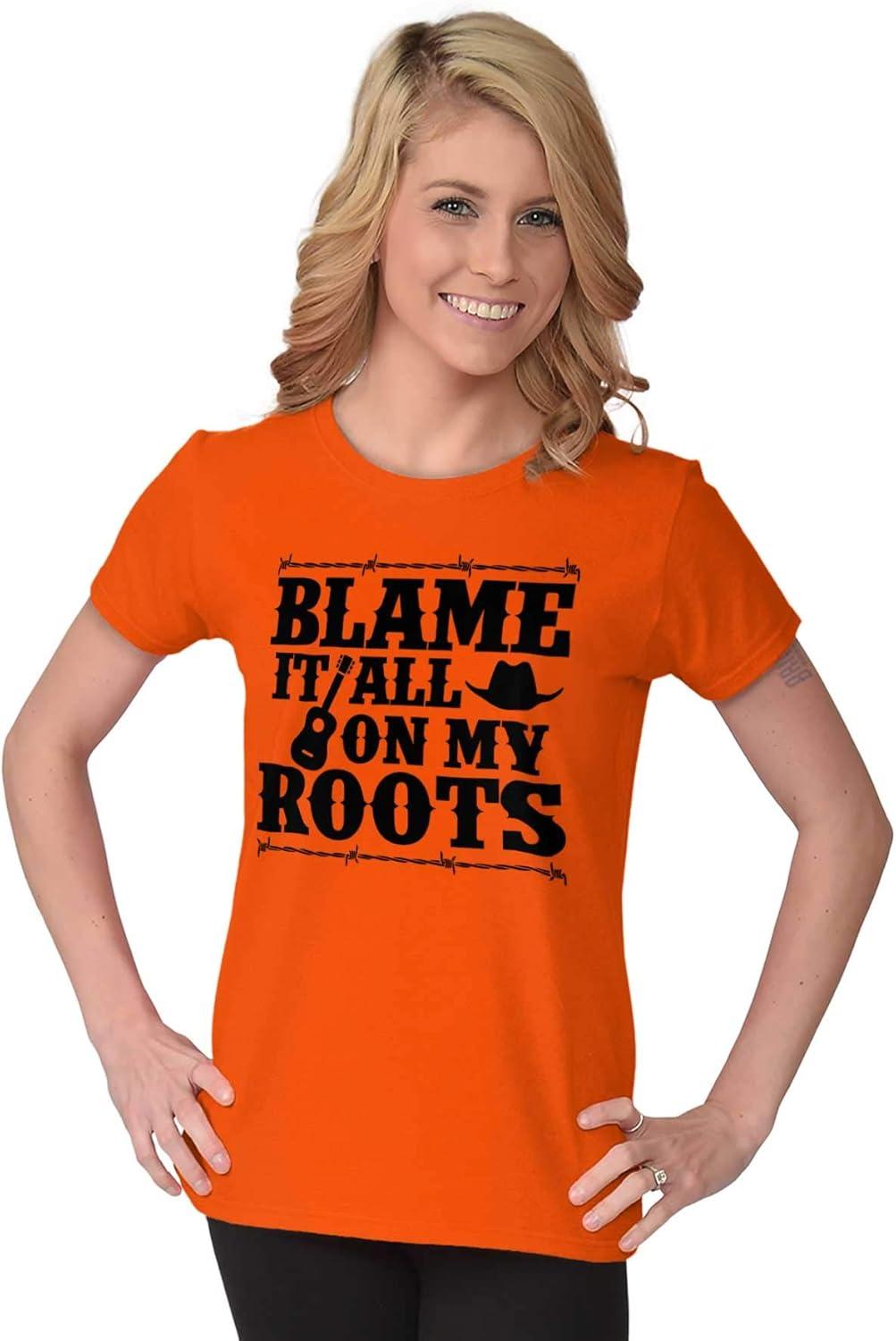 imageBlame It On My Roots Country Music Womens Slim Fit Graphic TeeOrange