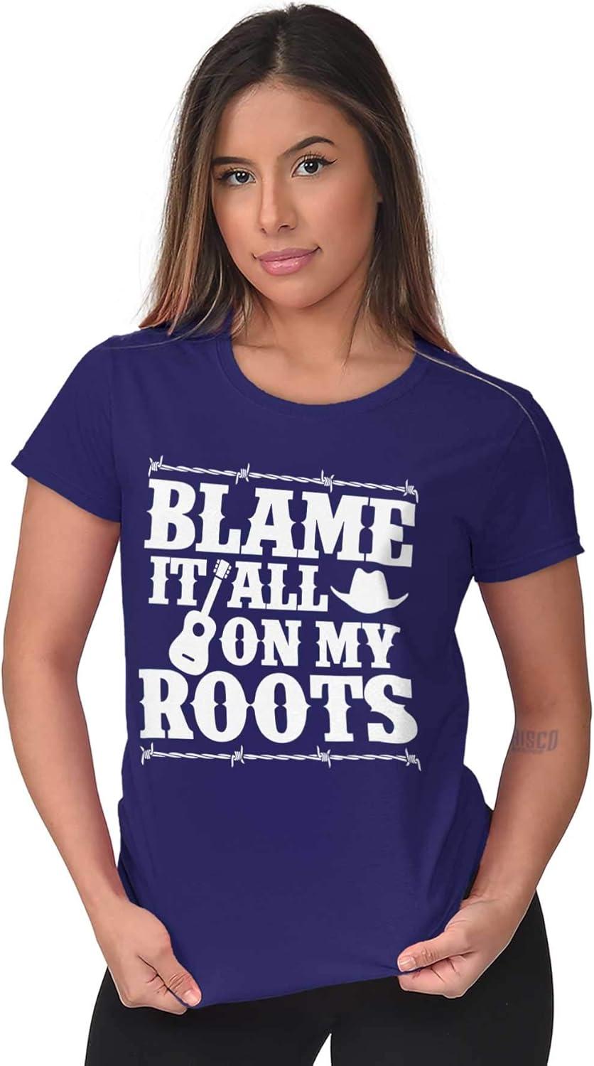 imageBlame It On My Roots Country Music Womens Slim Fit Graphic TeePurple
