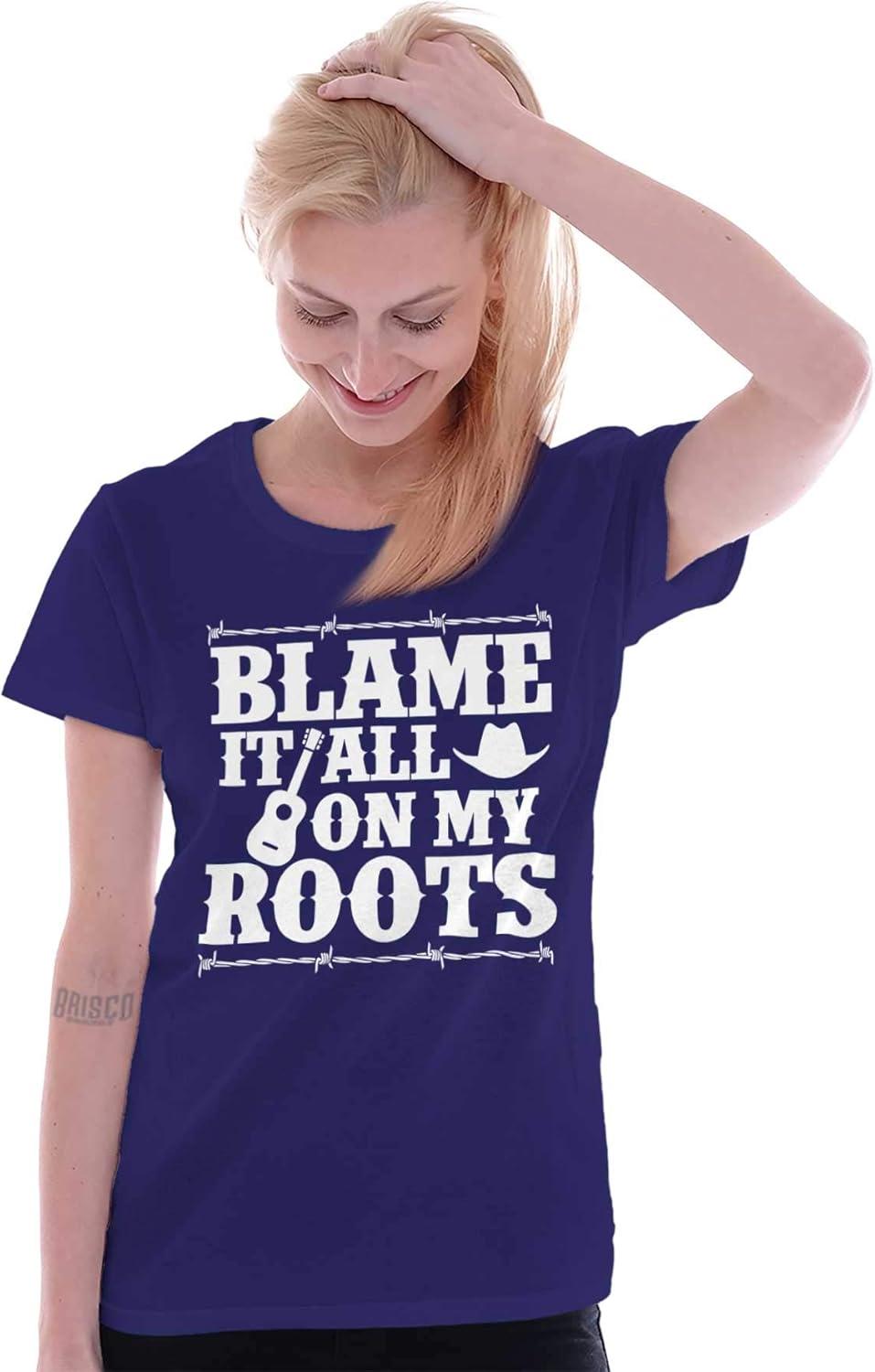 imageBlame It On My Roots Country Music Womens Slim Fit Graphic TeePurple