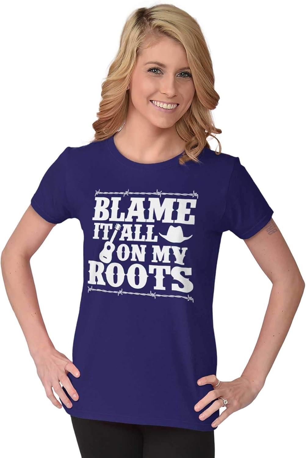 imageBlame It On My Roots Country Music Womens Slim Fit Graphic TeePurple