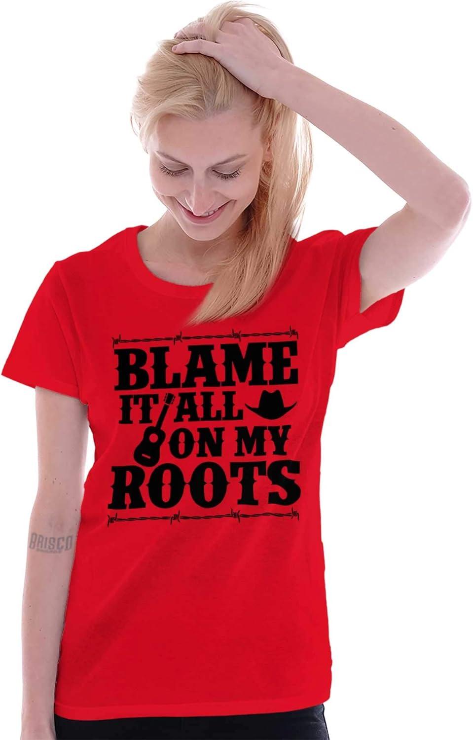 imageBlame It On My Roots Country Music Womens Slim Fit Graphic TeeRed
