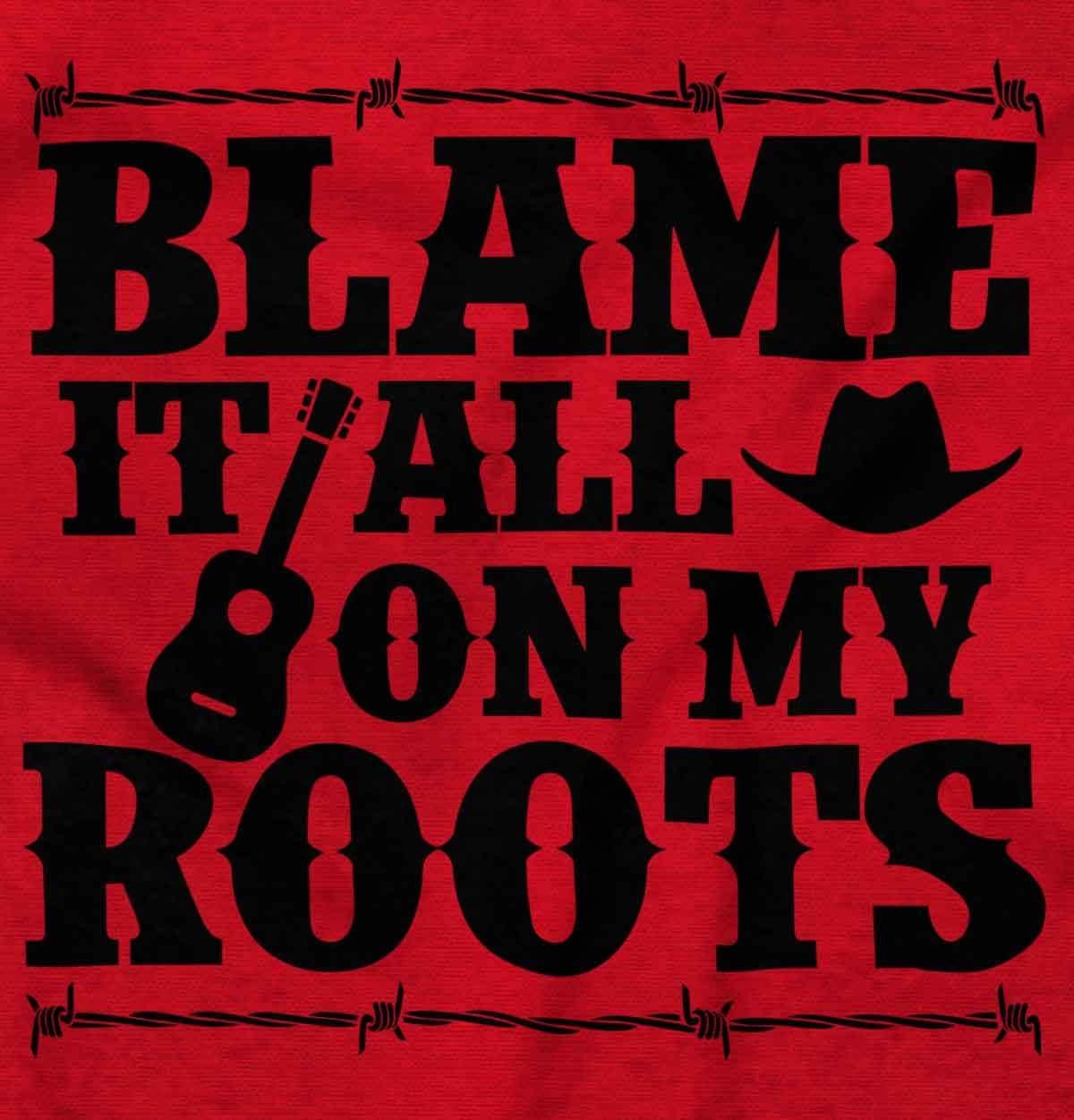 imageBlame It On My Roots Country Music Womens Slim Fit Graphic TeeRed