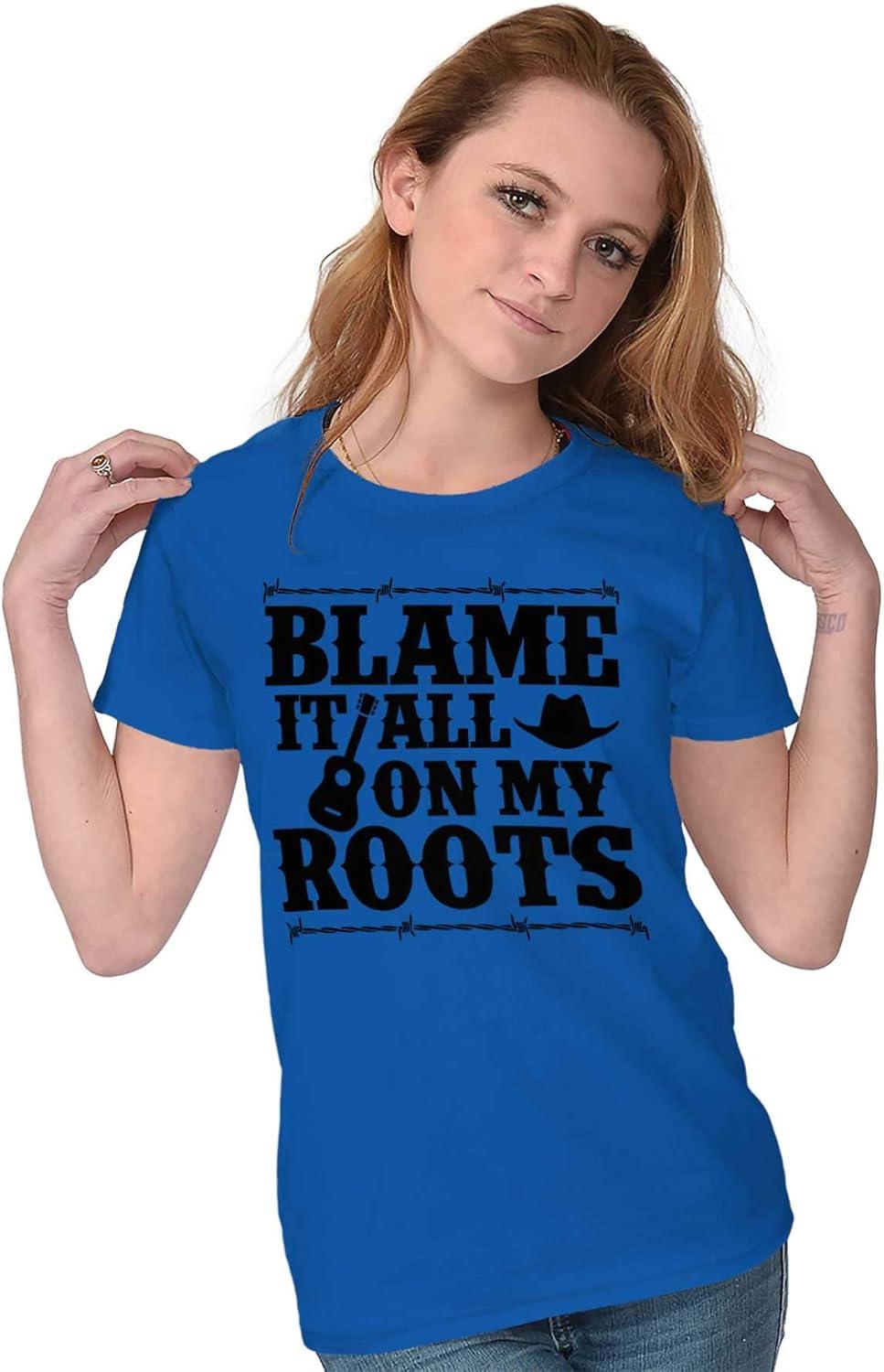 imageBlame It On My Roots Country Music Womens Slim Fit Graphic TeeRoyal