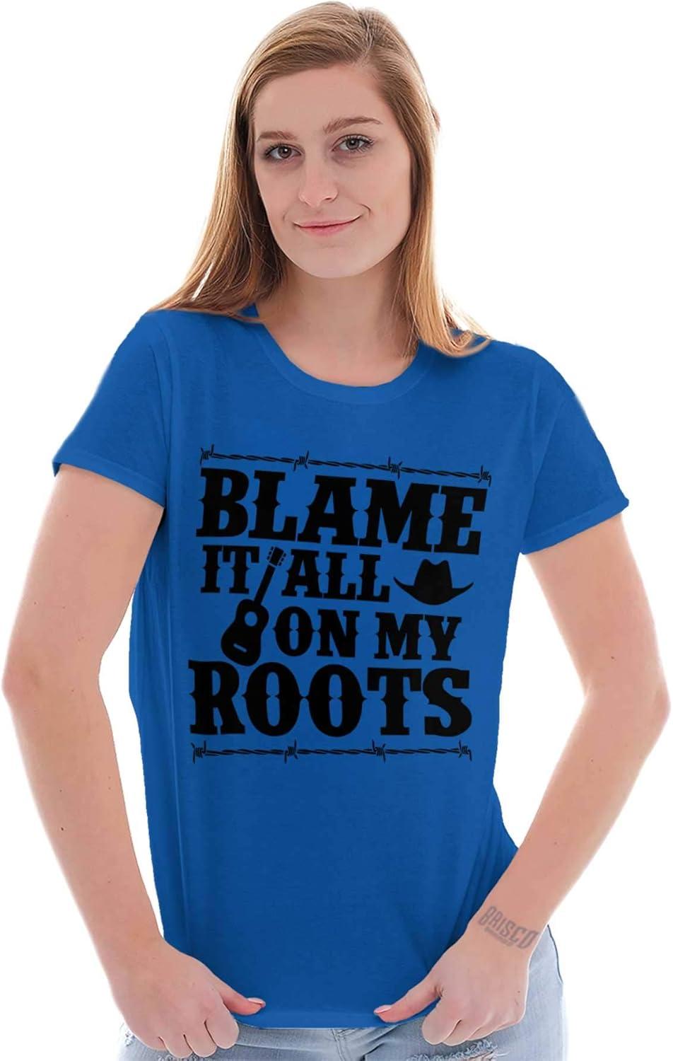 imageBlame It On My Roots Country Music Womens Slim Fit Graphic TeeRoyal