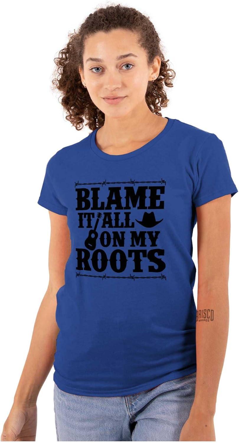 imageBlame It On My Roots Country Music Womens Slim Fit Graphic TeeRoyal
