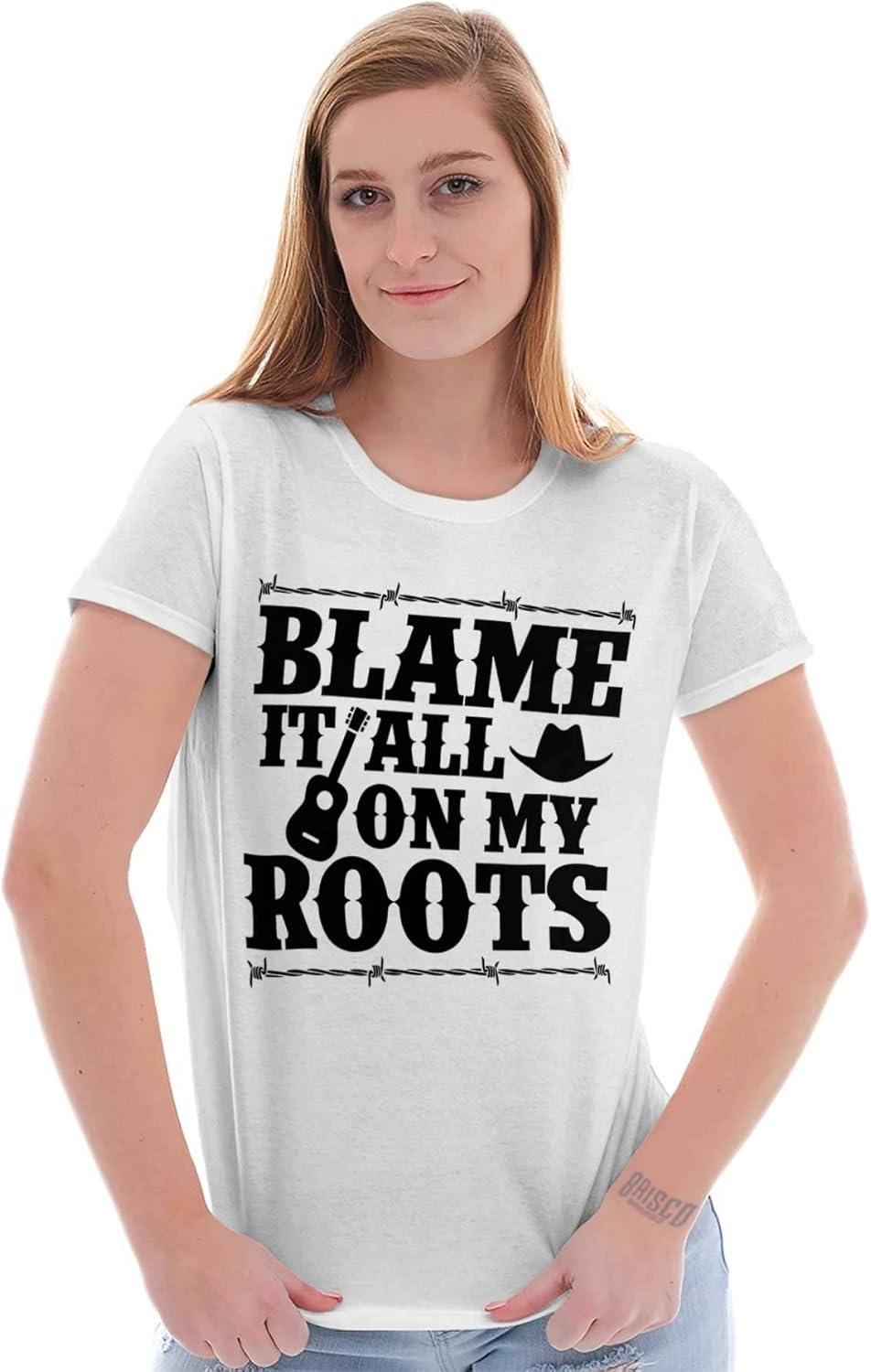 imageBlame It On My Roots Country Music Womens Slim Fit Graphic TeeWhite