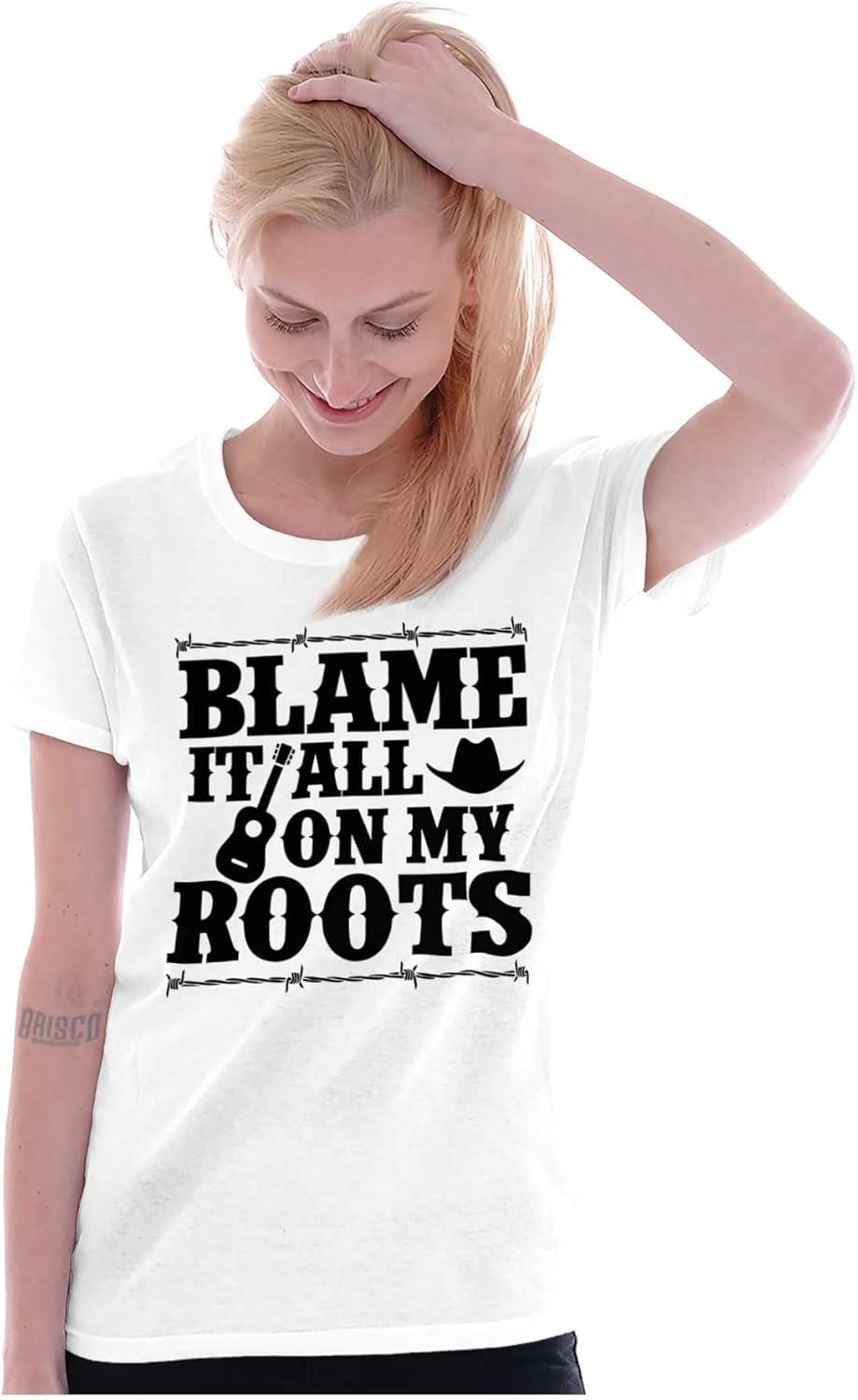 imageBlame It On My Roots Country Music Womens Slim Fit Graphic TeeWhite