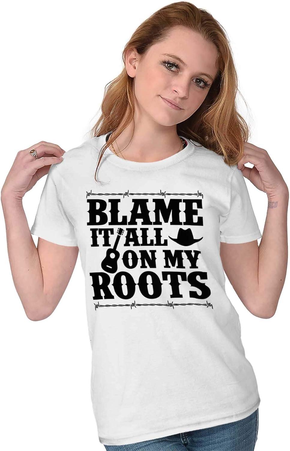 imageBlame It On My Roots Country Music Womens Slim Fit Graphic TeeWhite