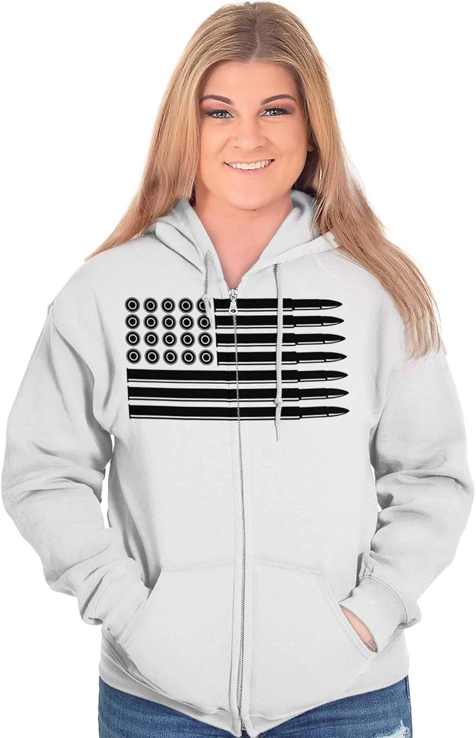 imageBrisco Brands Ammo Bullet 2nd Amendment Flag Zip Up Hoodie Mens WomensWhite