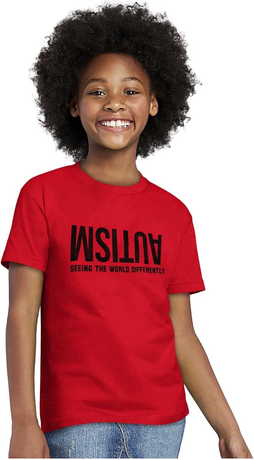 imageBrisco Brands Autism Seeing The World Differently Crewneck T Shirts Boy GirlRed