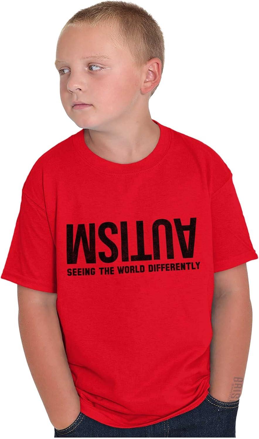 imageBrisco Brands Autism Seeing The World Differently Crewneck T Shirts Boy GirlRed