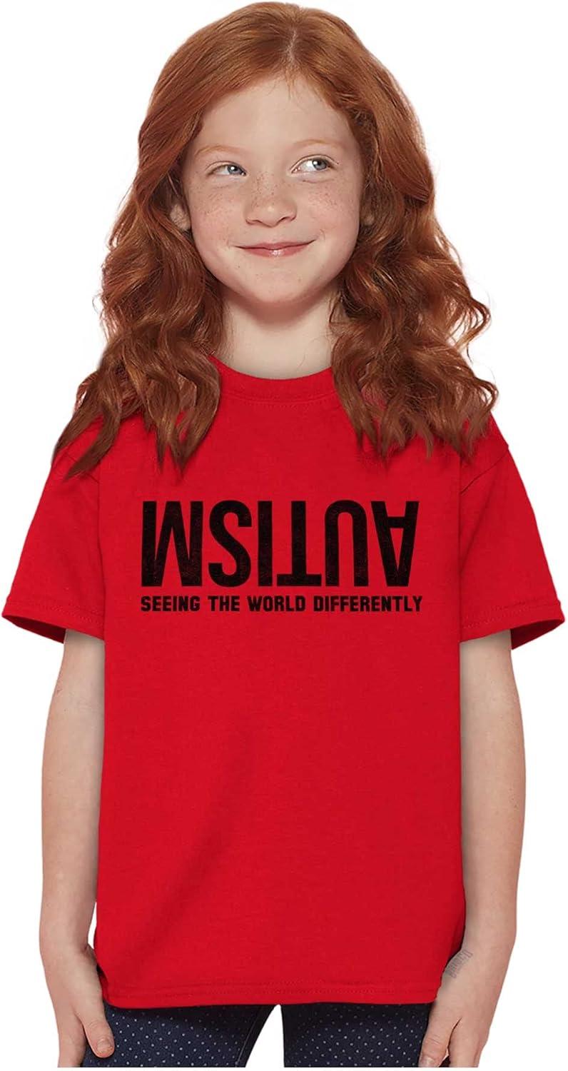 imageBrisco Brands Autism Seeing The World Differently Crewneck T Shirts Boy GirlRed