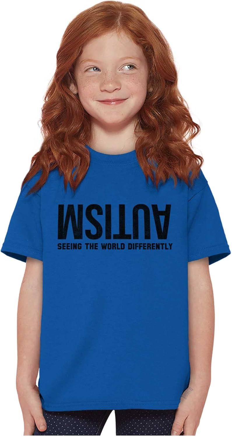 imageBrisco Brands Autism Seeing The World Differently Crewneck T Shirts Boy GirlRoyal