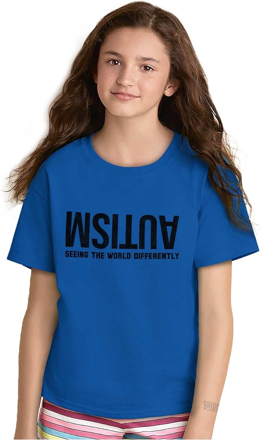 imageBrisco Brands Autism Seeing The World Differently Crewneck T Shirts Boy GirlRoyal