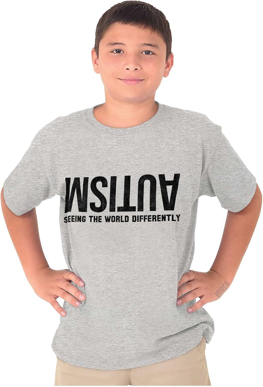 imageBrisco Brands Autism Seeing The World Differently Crewneck T Shirts Boy GirlSport Grey