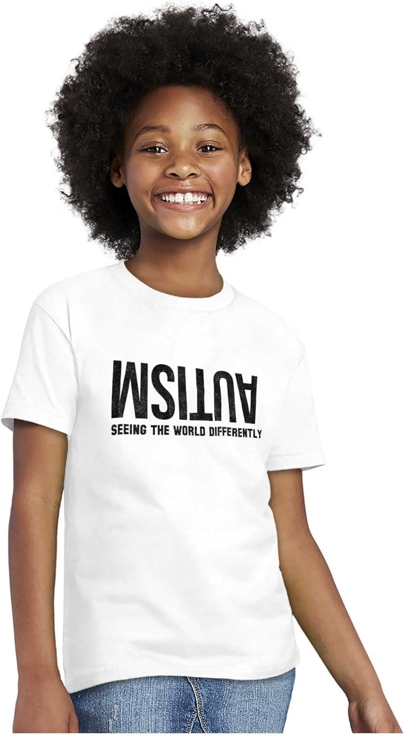 imageBrisco Brands Autism Seeing The World Differently Crewneck T Shirts Boy GirlWhite