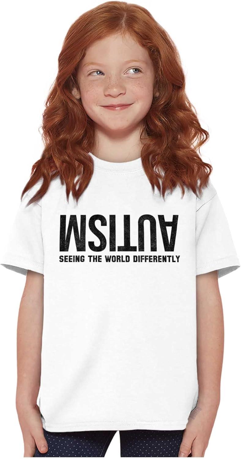 imageBrisco Brands Autism Seeing The World Differently Crewneck T Shirts Boy GirlWhite