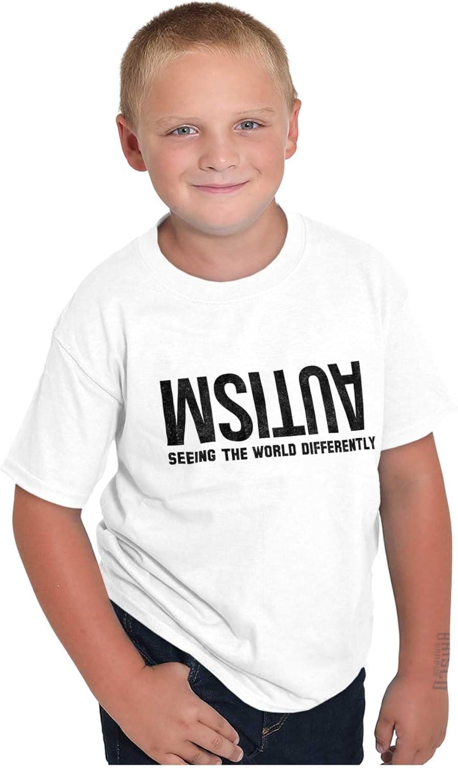 imageBrisco Brands Autism Seeing The World Differently Crewneck T Shirts Boy GirlWhite