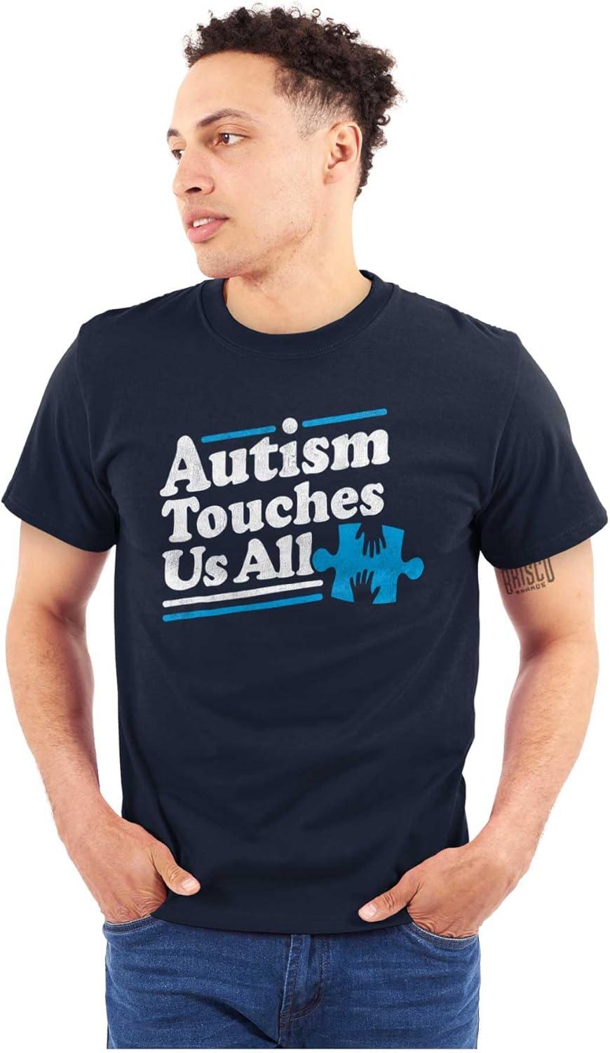 imageBrisco Brands Autism Touches Us All Puzzle Piece Graphic T Shirt Men or WomenNavy