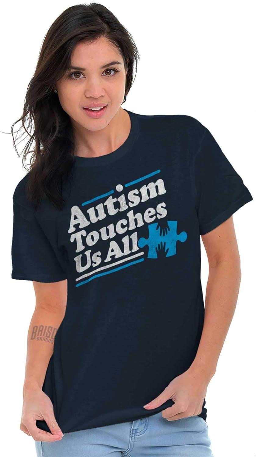 imageBrisco Brands Autism Touches Us All Puzzle Piece Graphic T Shirt Men or WomenNavy