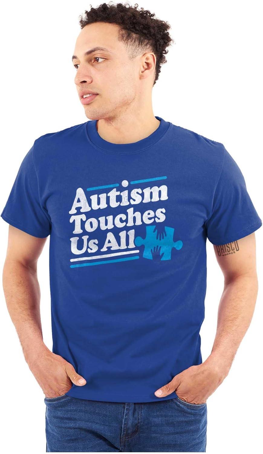 imageBrisco Brands Autism Touches Us All Puzzle Piece Graphic T Shirt Men or WomenRoyal